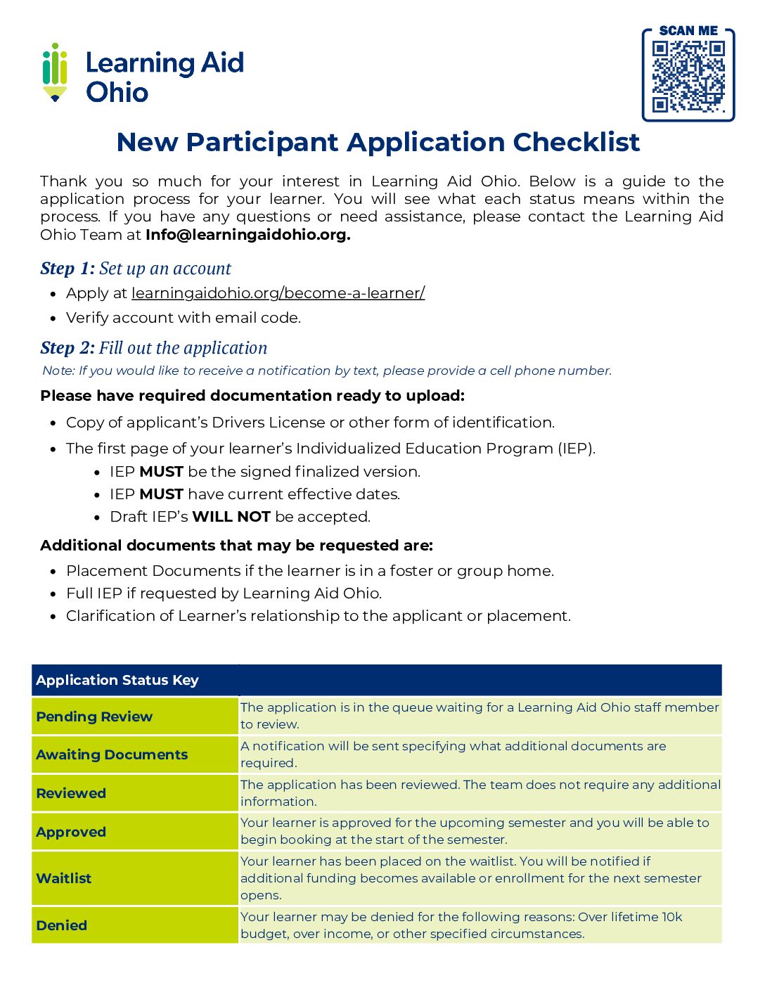 Learner Application Checklist