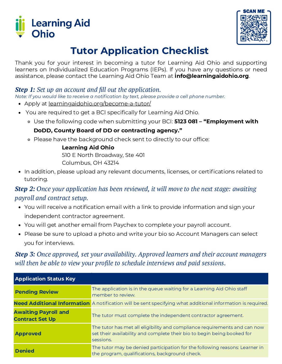 Tutor Application Checklist